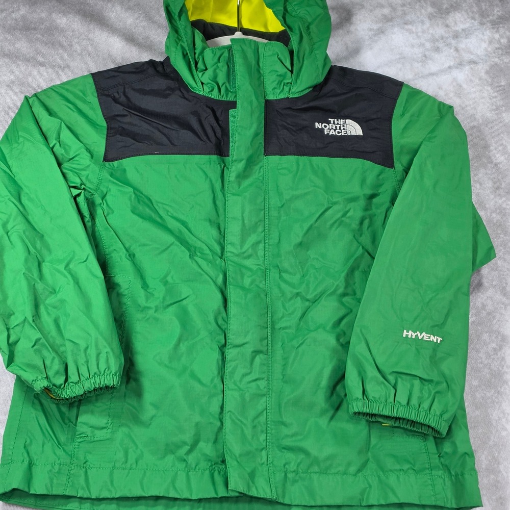 The North Face HyVent Rain Jacket Boys XXS 5 Green Good Waterproof Hooded Shell
